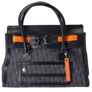 Christian Dior Flight Trotter Handbag Navy Black Orange Denim Leather